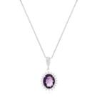 Colar de Prata Oval Moldura Cravejado Roxo