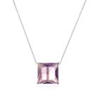 Colar de Prata Pedra Quadrada Rosa