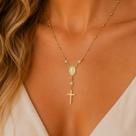 Colar de Terço com Cruz Semi Joia Banhado Ouro 18k Presente Perfeito Aniversario Mae Mulher
