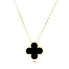 Colar De Trevo Preto Resinado Semijoia Banhado Ouro 18k