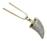 Colar Dente De Tigre Zirconia Dourado F Ouro 18k Semi Joia -