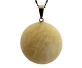 Colar Disco Liso Feldspato Branco Pedra Natural Pino Dourado