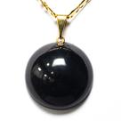 Colar Disco Obsidiana Negra 20mm Pedra Natural Pino Dourado