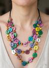 Colar Discos Coloridos Madeira Coquinho Estilo Boho Fashion