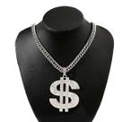 Colar Dolar Cifrão Dinheiro Prateado Hip Hop Luxo Strass