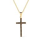 Colar Dourado de Cruz Cravejado de Pedra Natural Negra Colar Dourado de Cruz Cravejado de Pedra Natural Negra