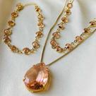 Colar Duplo Dourado Cristal Champagne
