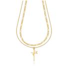 Colar Duplo Elo Pingente Fe Folheado a Ouro 18k