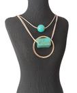 Colar Duplo Feminino Cordão Pingente Geométrico com Aro Dourado
