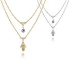 Colar Duplo Feminino olho grego mão De Fátima hamsá dourado