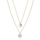 Colar Duplo Sol Lua Estrela Semijoia Folheado A Ouro 18k