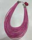 Colar E brinco Fios encerado na cor rosa