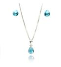 Colar E Brinco Gota Azul Pedra Zirconia Prata 925 Colar E Brinco Gota Azul Pedra Zirconia Prata 925
