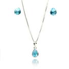 Colar e Brinco Gota Azul Pedra Zirconia Prata 925 Colar e Brinco Gota Azul Pedra Zirconia Prata 925