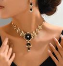 Colar e Brincos Strass Feminino Elegante Cor Preto E.50 Colar e Brincos Strass Feminino Elegante Cor Preto E.50