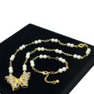 Colar E Pulseira Pérolas Com Borboleta Em Zirconias Banho De Ouro 18k 4511B Colar E Pulseira Pérolas Com Borboleta Em Zirconias Banho De Ouro 18k 4511B