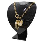 Colar Elos Feminino Corações Pedras Folha Banho Ouro 18k