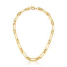 Colar elos retangulares intercalados lisos banhado a ouro 40cm