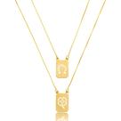 Colar Escapulário Trevo E Ferradura Prata Banhado a Ouro 18K - 60cm