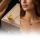 Colar Esfera Aço Inox Banhado Ouro Feminino Clavícula Versátil