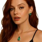 Colar Esmeralda Brinco Feminino Verde Cristal Banhado A Ouro