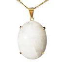 Colar Extra Cabochao Pedra Quartzo Leitoso Garra Dourado
