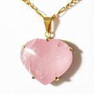 Colar Extra Coração Pedra Quartzo Rosa Dourado