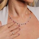 Colar Feminino 45cm Prata 925 Choker com Pedrinhas Coloridas Zircônia