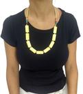 Colar Feminino Bijuteria em Courinho com Pedra em Resina Quadrada Cores - Sarat Moda Indiana