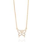 Colar Feminino Borboleta Com Zircônias Rommanel Banhado Ouro 18k