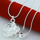 Colar Feminino Com Pingente De Flor Rosa Em Prata Esterlina 925, Corrente Snake De 18-30 Polegadas,