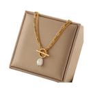 Colar Feminino Com Pingente De Pérola Grande, Corrente De 2 Camadas, Fecho OT, Joia De Aço