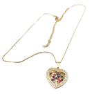 Colar Feminino Coração Colorido Corrente Veneziana Dourada Cravejada Cordão 45cm