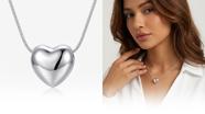 Colar Feminino Coração Pingente Prata 925 de lei Banhado Elegante Diário Colar Feminino Coração Pingente Prata 925 de lei Banhado Elegante Diário