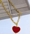 Colar Feminino Corrente Grossa Elo Português Folheado Ouro Dourado com Pingente Coração Vermelho Presente Luxo