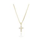 Colar Feminino Cruz com 6 Pérolas Delicado e Elegante Banhado a Ouro 18k