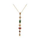 Colar Feminino De Aço Inoxidável Com Pingente De Zircônia Colorida Em Formato De Y E Borla Longa Colar Feminino De Aço Inoxidável Com Pingente De Zircônia Colorida Em Formato De Y E Borla Longa