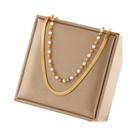 Colar Feminino De Moda Com Camadas De Pérolas E Corrente De Cobra Em Aço Inoxidável 316L Joia Para