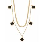 Colar Feminino Duplo Glam Trevo De Quatro Folhas Banho Ouro