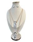 Colar feminino duplo resina fio maxi kit com brinco luxo