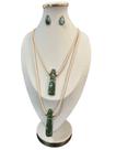 Colar feminino duplo resina fio maxi kit com brinco luxo