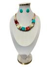 Colar Feminino Elegante Quadrado Fio Resina kit Brincos Luxo