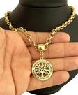 Colar Feminino Elo Português Pingente Árvore Da Vida Folheado 4mm