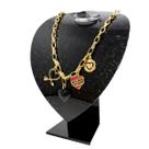 Colar Feminino Elos Coração + Amor Por Favor Banho Ouro