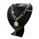 Colar Feminino Elos Grossos Olho Grego Banhado A Ouro 18k