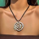 Colar Feminino Étnico Com Pingente De Concha Espiral, Ajustável, Fio De Couro Encerado, Joia Gótica