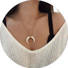 Colar Feminino Longo Dente de Tigre Lua Branco -