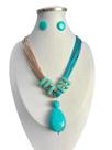 Colar Feminino Maxi Resina Kit Com Brinco Fio Encerado Luxo
