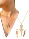 Colar Feminino Pingente Filhos Filhas Casal Cravejado Mãe
