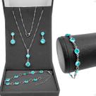 colar Feminino pulseira inox prata + pingente + veneziana + brinco presente banhada strass azul moda prata